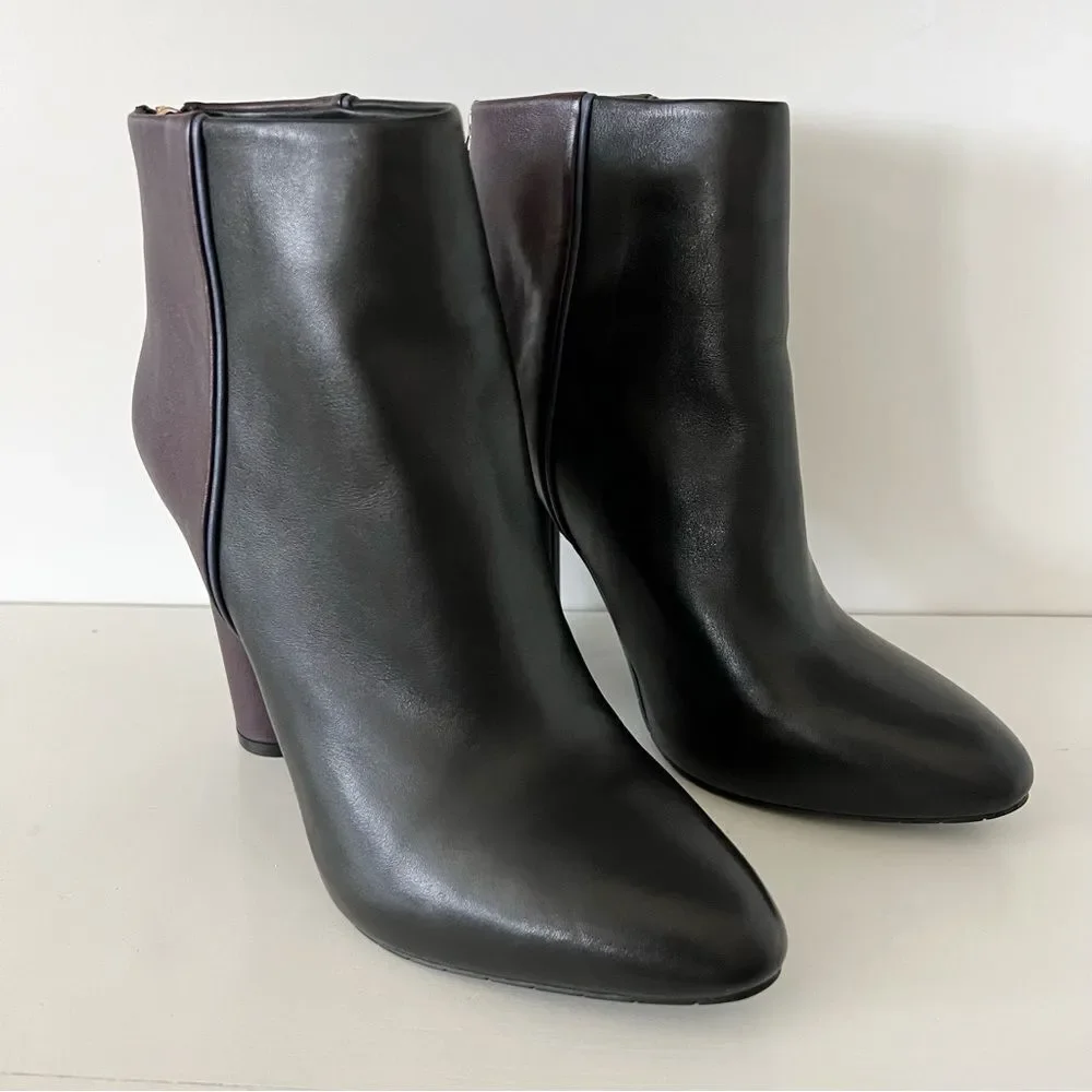 Cabi NWOT  Bisset Ankle Boots Booties 8 Heels Black Purple Leather